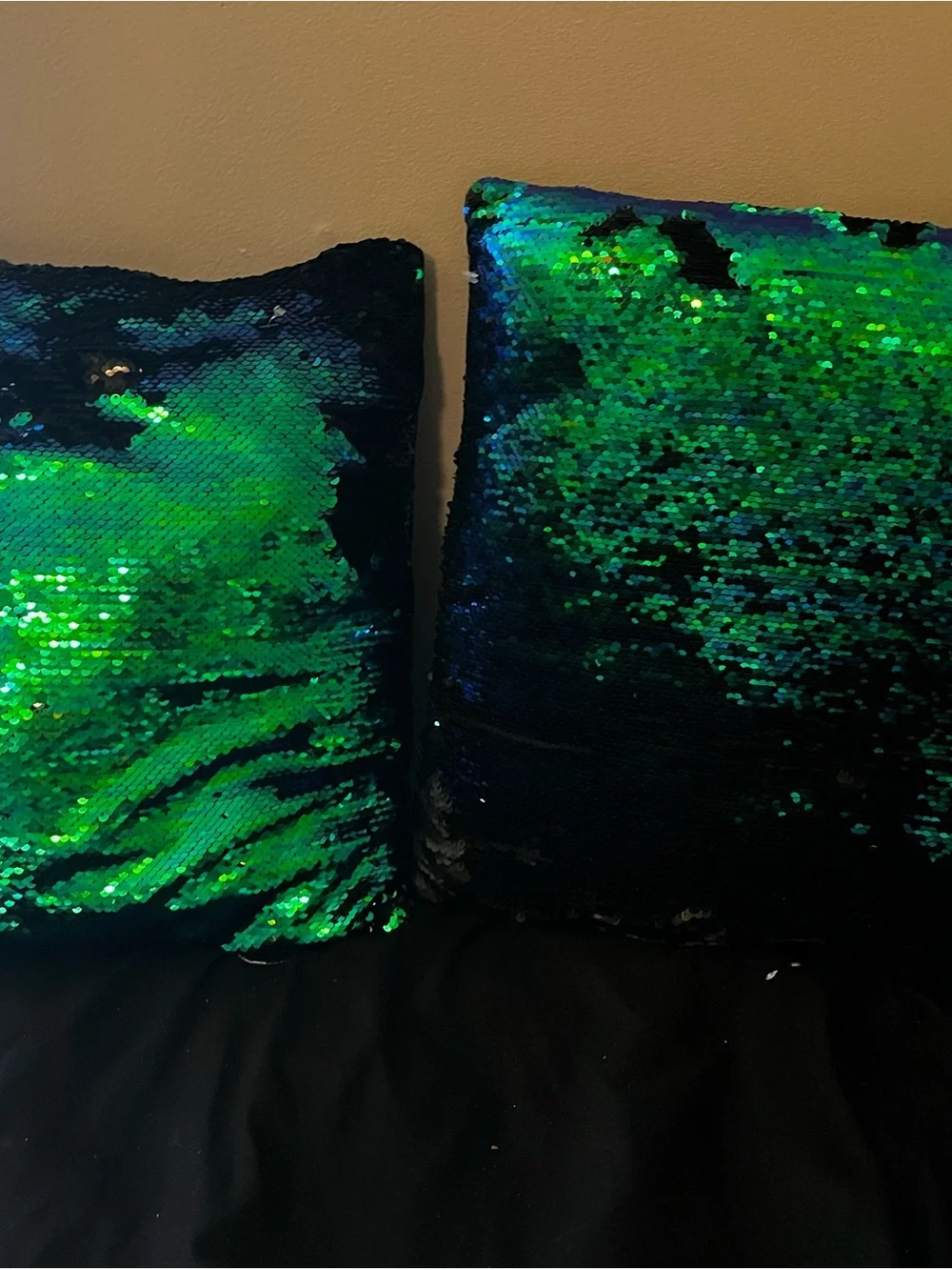 2 Reversible Sequin Pillow Covers - Green and Black